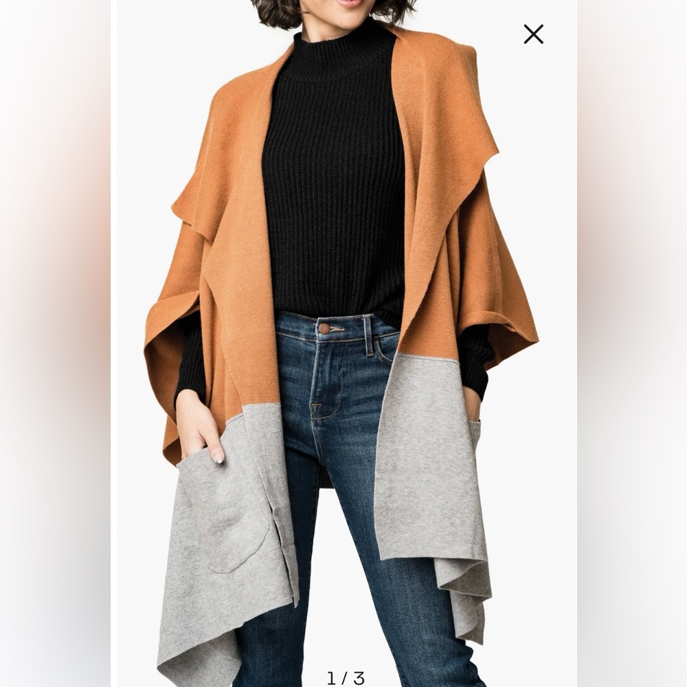 Gibsonlook Knit Cape Heather Grey Hazelnut Sweater Coat Size 1